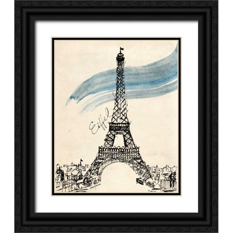 Eiffel Tower in Pen Black Ornate Wood Framed Art Print with Double Matting by Yamada, Morgan