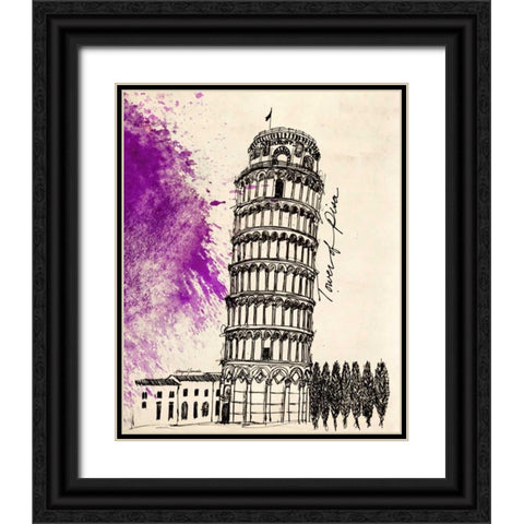 Tower of Pisa in Pen Black Ornate Wood Framed Art Print with Double Matting by Yamada, Morgan