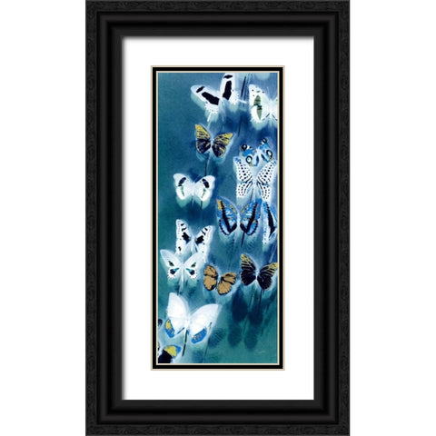 Morccan Blue Butterflies 1 Black Ornate Wood Framed Art Print with Double Matting by Taylor, Evangeline