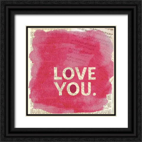 Love You Newsprint Black Ornate Wood Framed Art Print with Double Matting by Taylor, Evangeline