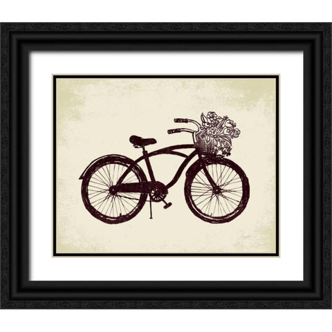 Flower Basket Bike Black Ornate Wood Framed Art Print with Double Matting by Taylor, Evangeline