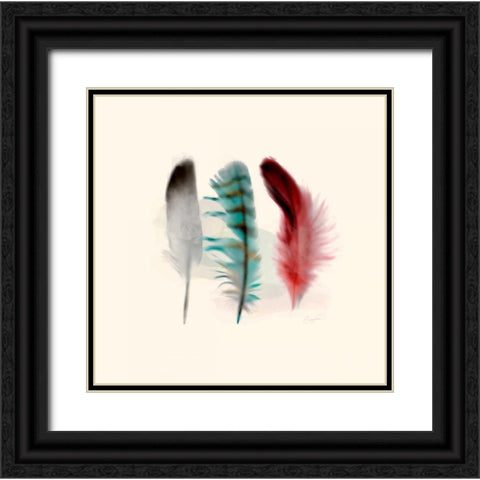 Three Feather Study 1 Black Ornate Wood Framed Art Print with Double Matting by Taylor, Evangeline