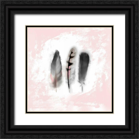 Watercolor Feather Study 1 in Pink Black Ornate Wood Framed Art Print with Double Matting by Taylor, Evangeline