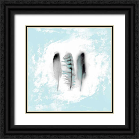 Watercolor Feather Study 3 in Blue Black Ornate Wood Framed Art Print with Double Matting by Taylor, Evangeline