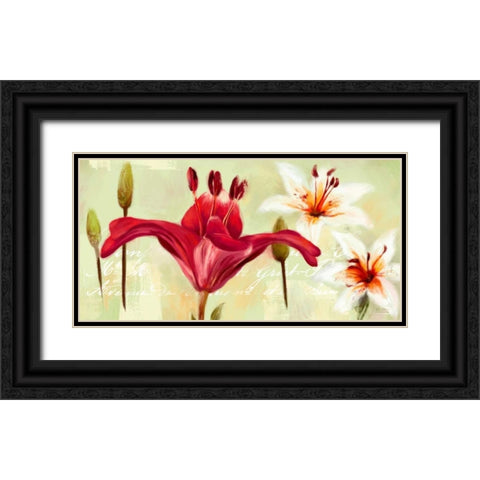 Bursting Lilies Garden 1 Black Ornate Wood Framed Art Print with Double Matting by Art Atelier Alliance