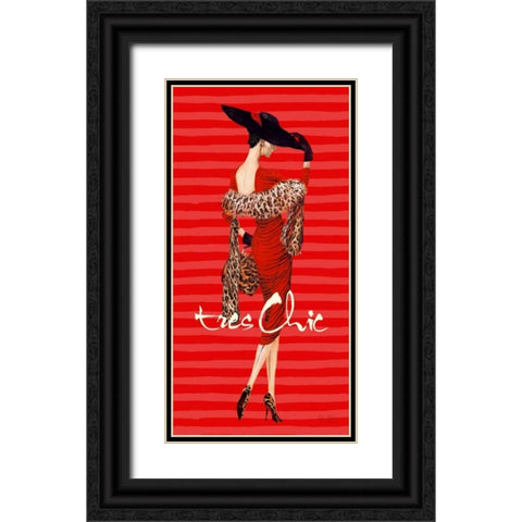 Tres Chic Fashion Illustration In Red Black Ornate Wood Framed Art Print with Double Matting by Art Atelier Alliance