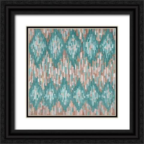 Linear Ikat-Blue Black Ornate Wood Framed Art Print with Double Matting by Art Atelier Alliance
