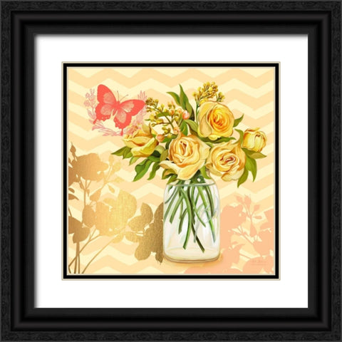 Yellow Mason Jar Bouquet Black Ornate Wood Framed Art Print with Double Matting by Art Atelier Alliance