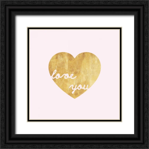 Heart of Gold Love - Pink Black Ornate Wood Framed Art Print with Double Matting by Amori, Miyo