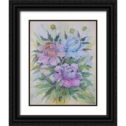 Soft Floral Black Ornate Wood Framed Art Print with Double Matting by Mayskaya, Alisa