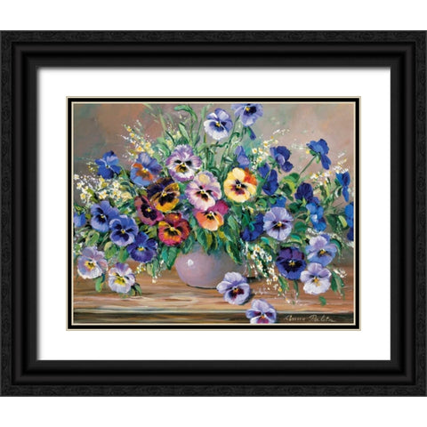 Bouquet of pansies Black Ornate Wood Framed Art Print with Double Matting by Paleta, Anna