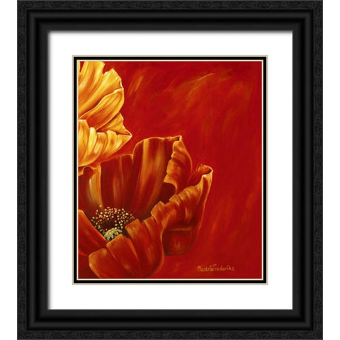 Poppies in bloom II Black Ornate Wood Framed Art Print with Double Matting by Frederiks, Beatrix