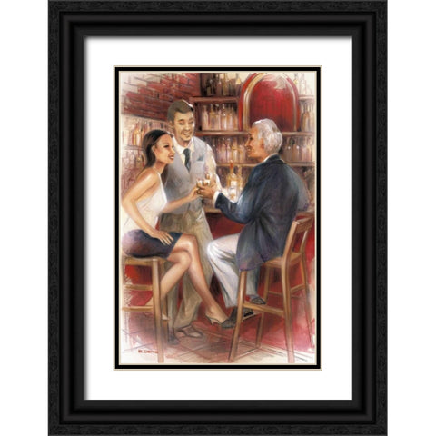 Bar conversations III Black Ornate Wood Framed Art Print with Double Matting by Denis, E
