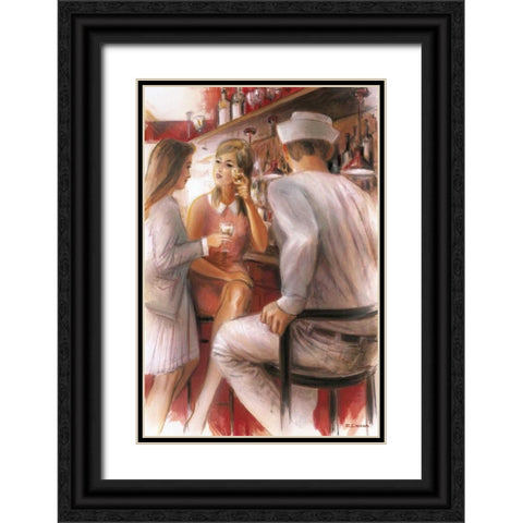 Bar conversations IV Black Ornate Wood Framed Art Print with Double Matting by Denis, E