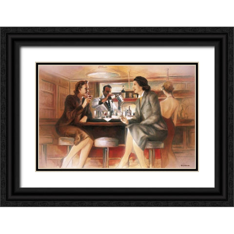 Bar conversations V Black Ornate Wood Framed Art Print with Double Matting by Denis, E