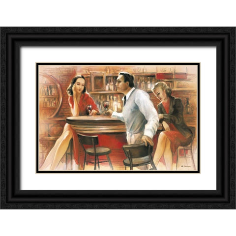 Bar conversations VI Black Ornate Wood Framed Art Print with Double Matting by Denis, E