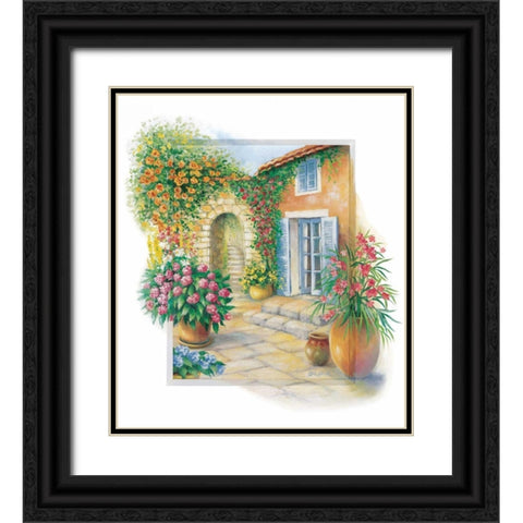 Flowery courtyard Black Ornate Wood Framed Art Print with Double Matting by Erwin, Eric