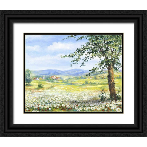 Marguerites field Black Ornate Wood Framed Art Print with Double Matting by Withaar, Rian