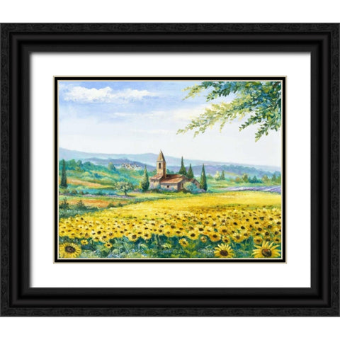 Sunflower field Black Ornate Wood Framed Art Print with Double Matting by Withaar, Rian