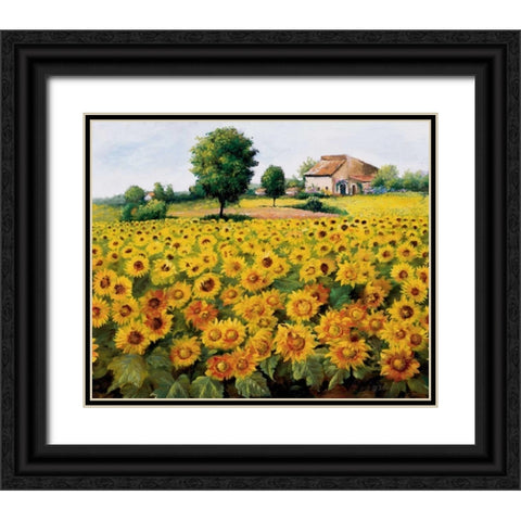 Field with sunflowers Black Ornate Wood Framed Art Print with Double Matting by Bosman, Johan