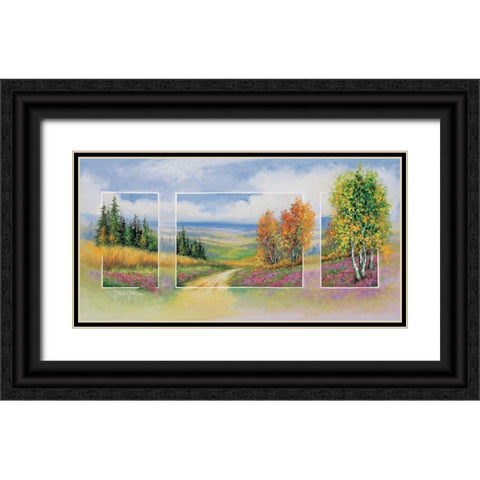 Spring triptychon Black Ornate Wood Framed Art Print with Double Matting by de Jong, Johan