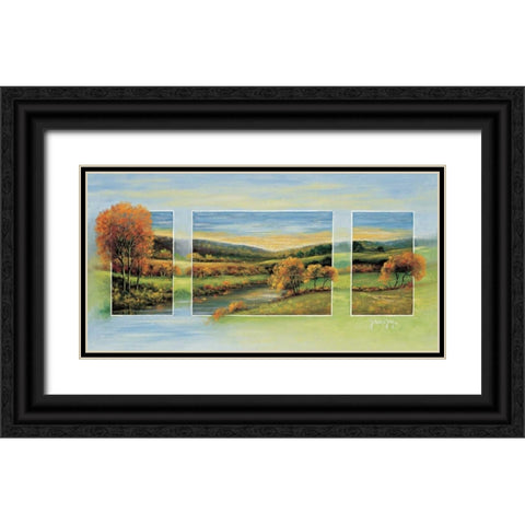 Autumn triptychon Black Ornate Wood Framed Art Print with Double Matting by de Jong, Johan