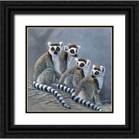 Four monkeys Black Ornate Wood Framed Art Print with Double Matting by Weenink, Jan