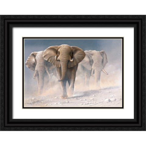 Running elephants I Black Ornate Wood Framed Art Print with Double Matting by Weenink, Jan