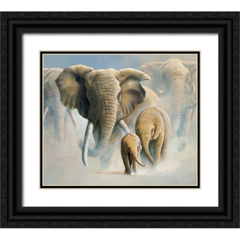 Running elephants II Black Ornate Wood Framed Art Print with Double Matting by Weenink, Jan