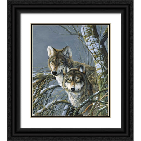 Two wolves Black Ornate Wood Framed Art Print with Double Matting by Weenink, Jan