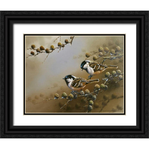 Two birds on branch Black Ornate Wood Framed Art Print with Double Matting by Weenink, Jan