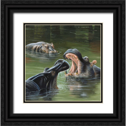 Hippos in water Black Ornate Wood Framed Art Print with Double Matting by Weenink, Jan