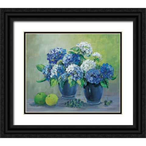 Blooms in blue Black Ornate Wood Framed Art Print with Double Matting by Schottler, Katharina