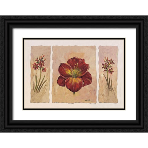 Red composition in three Black Ornate Wood Framed Art Print with Double Matting by Schottler, Katharina
