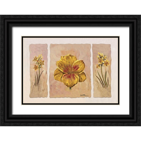 Yellow composition in three Black Ornate Wood Framed Art Print with Double Matting by Schottler, Katharina
