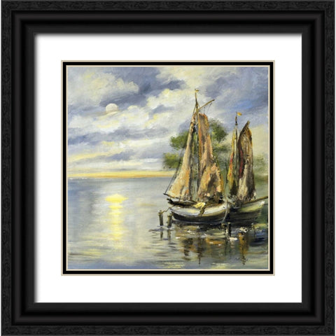 Boats lie at anchor Black Ornate Wood Framed Art Print with Double Matting by Schottler, Katharina