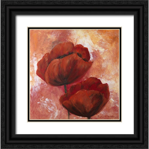Poppy Red  Black Ornate Wood Framed Art Print with Double Matting by Schottler, Katharina