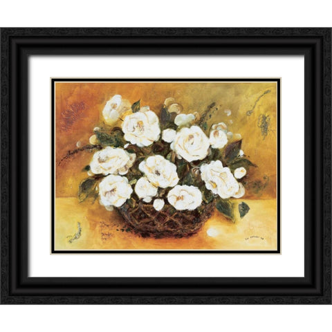 Bouqet White Flowers Black Ornate Wood Framed Art Print with Double Matting by Pelzer-Janssen, Ine
