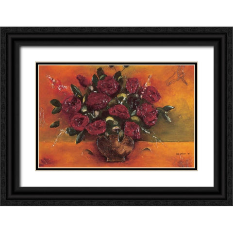 Bouqet Red Flowers Black Ornate Wood Framed Art Print with Double Matting by Pelzer-Janssen, Ine