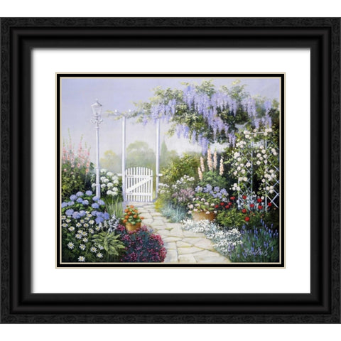 View on my garden Black Ornate Wood Framed Art Print with Double Matting by Motz, Peter