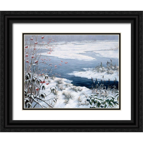 Winter Black Ornate Wood Framed Art Print with Double Matting by Motz, Peter