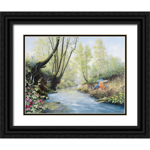 Kingfisher Black Ornate Wood Framed Art Print with Double Matting by Motz, Peter