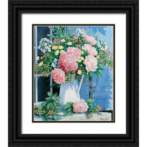 Peonies Black Ornate Wood Framed Art Print with Double Matting by Motz, Peter