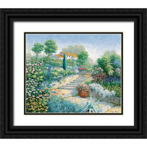 Flowers everywhere Black Ornate Wood Framed Art Print with Double Matting by Motz, Peter