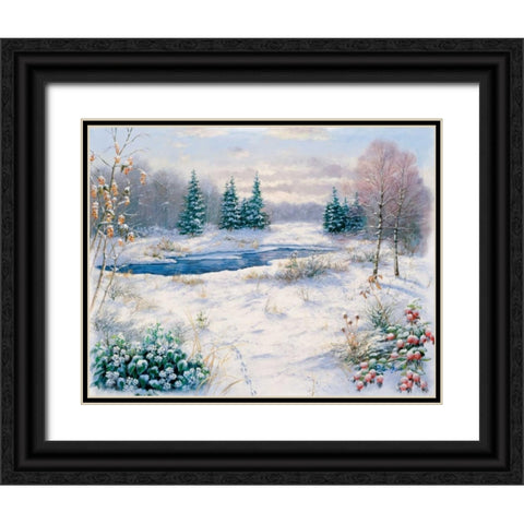 Winter time Black Ornate Wood Framed Art Print with Double Matting by Motz, Peter