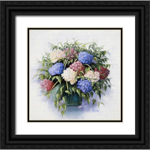 Mixed Hydrangia Black Ornate Wood Framed Art Print with Double Matting by Motz, Peter