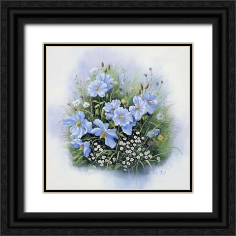 Blue flowers Black Ornate Wood Framed Art Print with Double Matting by Motz, Peter