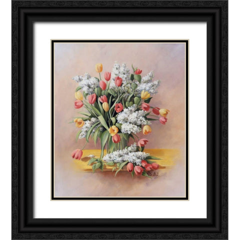 Tulips II Black Ornate Wood Framed Art Print with Double Matting by Motz, Peter