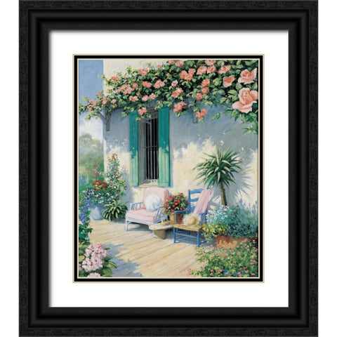 A veranda in bloom II Black Ornate Wood Framed Art Print with Double Matting by Motz, Peter