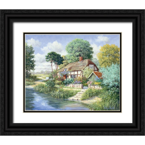 Cottage house Black Ornate Wood Framed Art Print with Double Matting by Motz, Peter